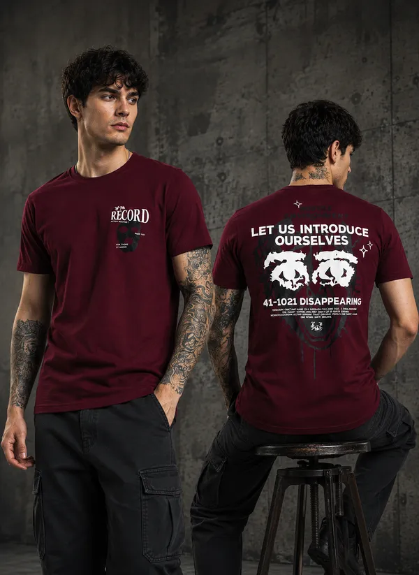 Sindon_Maroon_UNISEX_Cotton_TShirt_with_Back_Print