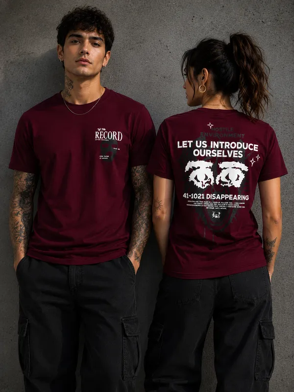 Sindon_Maroon_UNISEX_Cotton_TShirt_with_Back_Print