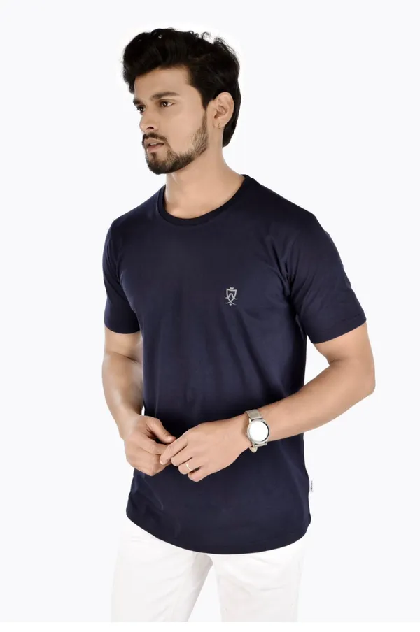 Dark_Blue_Cotton_Blend_Premium_Solid_Men_Round_Neck_T-Shirt_For_Men
