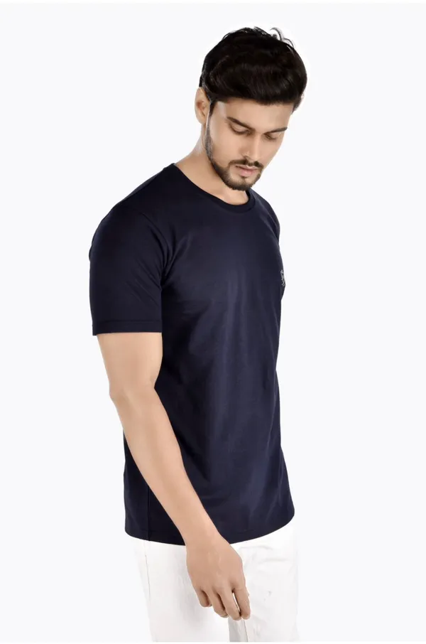 Dark_Blue_Cotton_Blend_Premium_Solid_Men_Round_Neck_T-Shirt_For_Men
