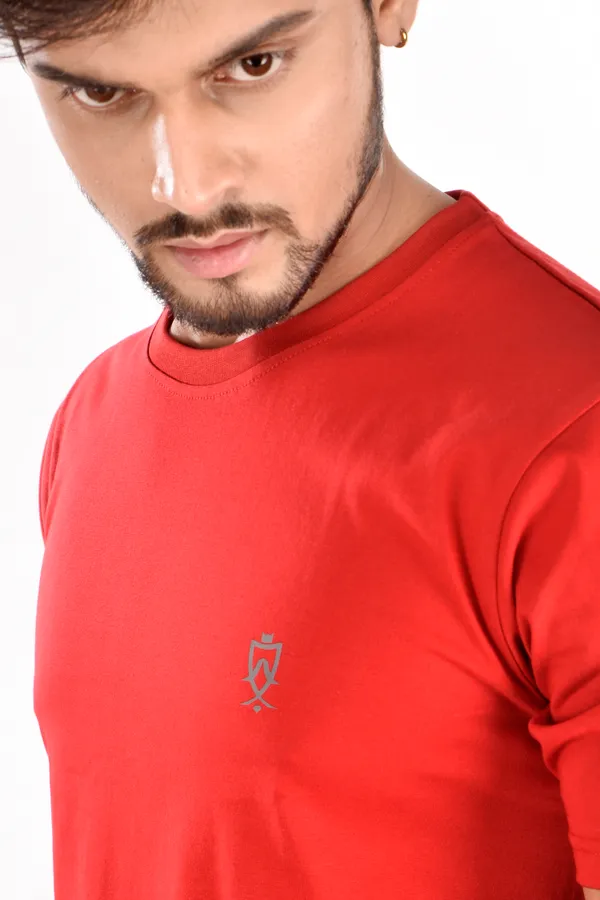 Red_Solid_Cotton_Blend__Round_Neck_Half_Sleeve_T-Shirt_For_Men