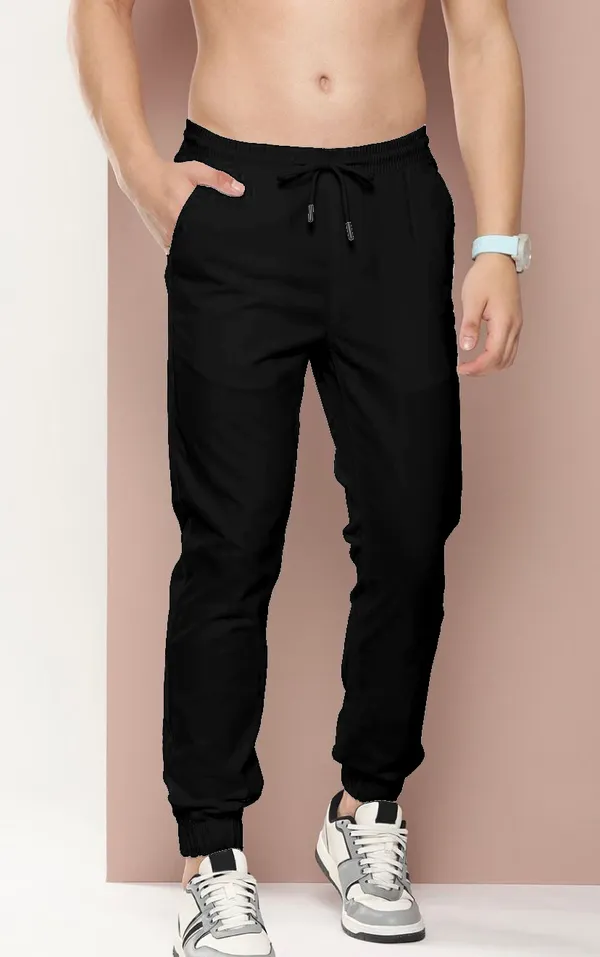 Black_Cotton_Blend_Solid_Mens_slim_fit_Joggers