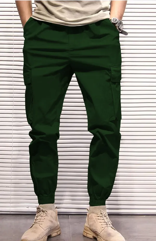 Dark_Green_Cotton_Blend_Premium_Solid_Cargo_For_Men