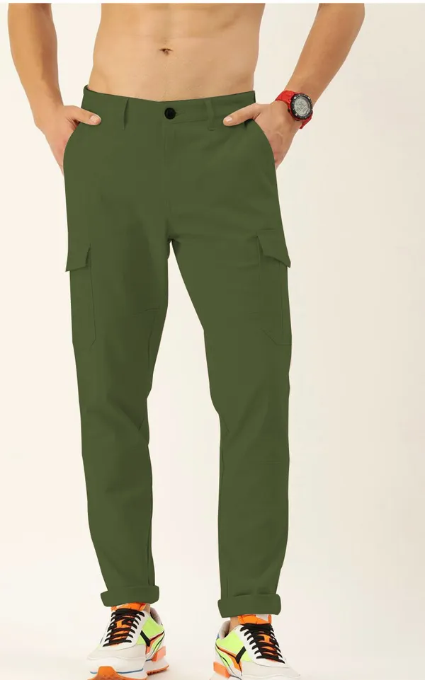 Olive_Green_Cotton_Blend_Premium_Solid_Cargo_For_Men