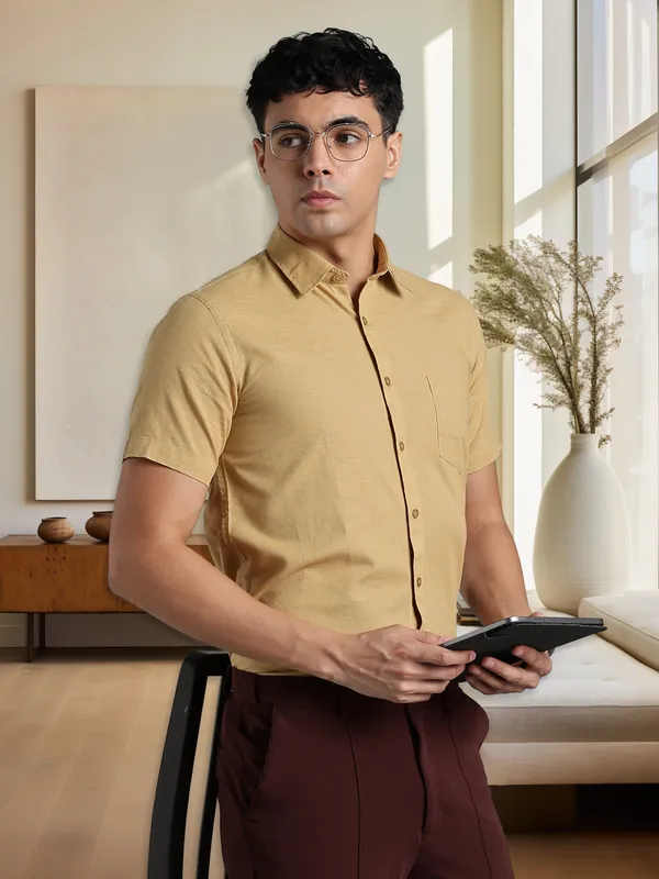 Southbay_Men's_Beige_&_Khaki_Formal_Shirt