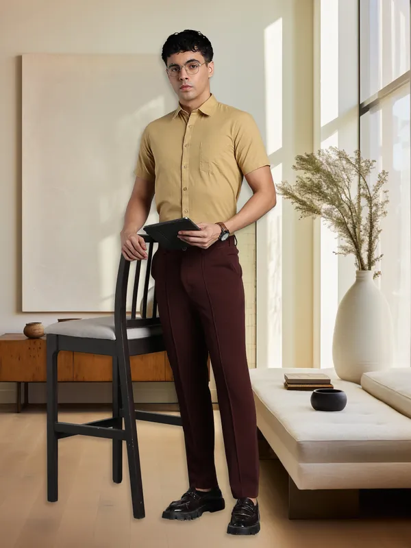 Southbay_Men's_Beige_&_Khaki_Formal_Shirt