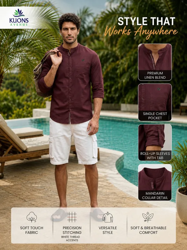 Kuons_Avenue_Men's_Plum_Linen_Cotton_Casual_Shirt