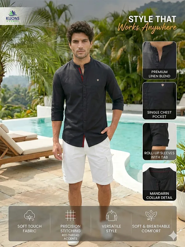 Kuons_Avenue_Men’s_Black_Linen_Cotton_Casual_Shirt