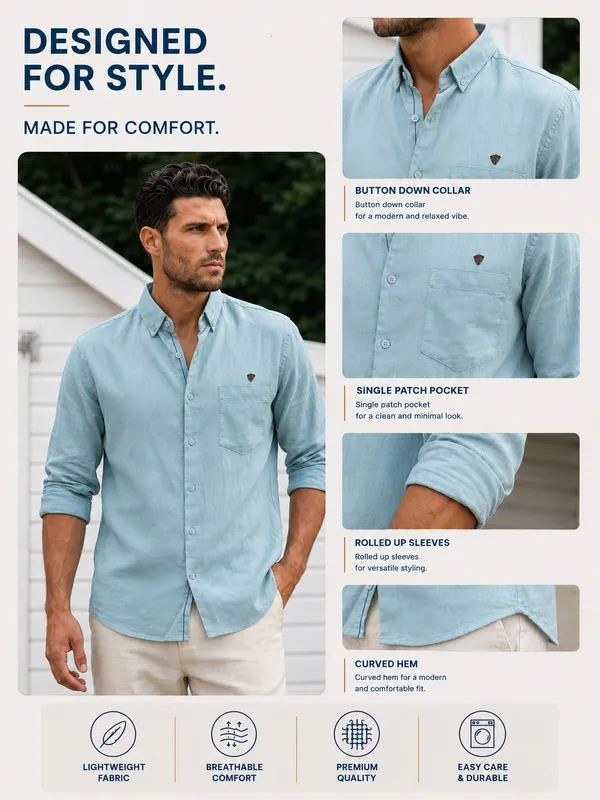 Kuons_Avenue_Men's_Aquamarine_Tencel_Linen_Casual_Shirt