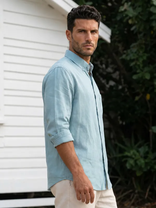 Kuons_Avenue_Men's_Aquamarine_Tencel_Linen_Casual_Shirt