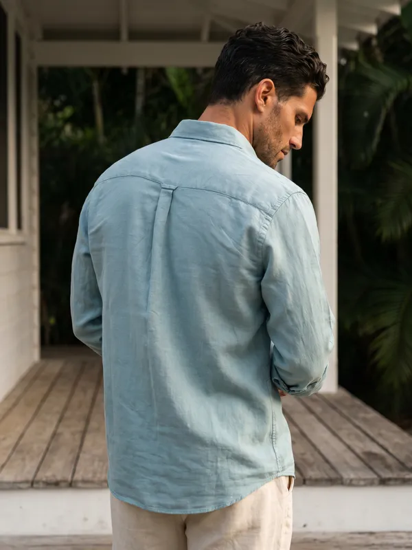 Kuons_Avenue_Men's_Aquamarine_Tencel_Linen_Casual_Shirt