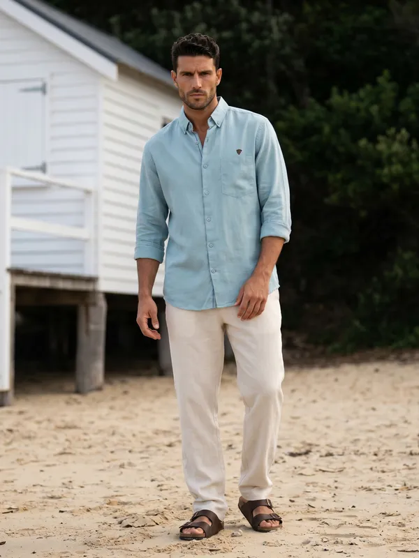 Kuons_Avenue_Men's_Aquamarine_Tencel_Linen_Casual_Shirt