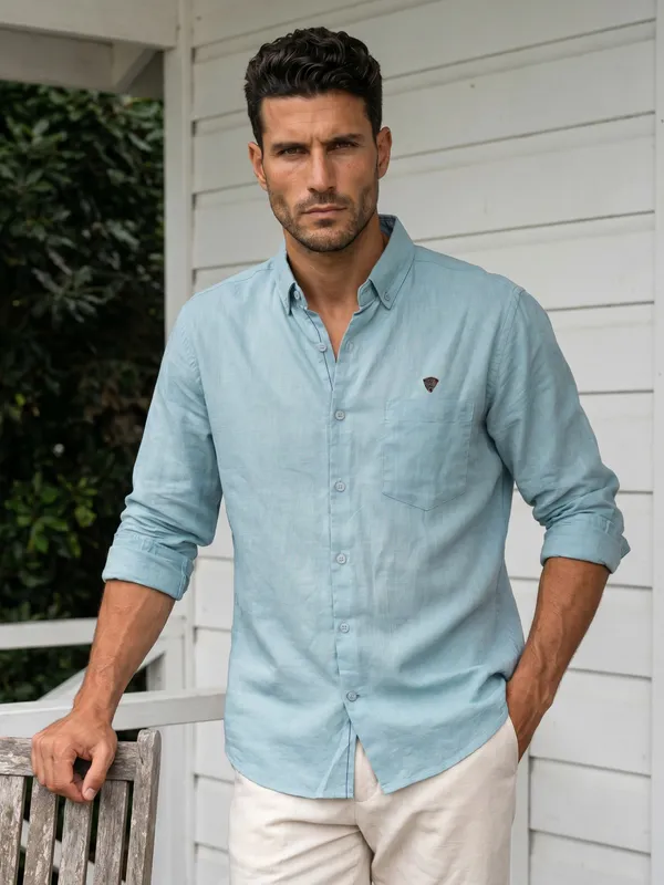 Kuons_Avenue_Men's_Aquamarine_Tencel_Linen_Casual_Shirt