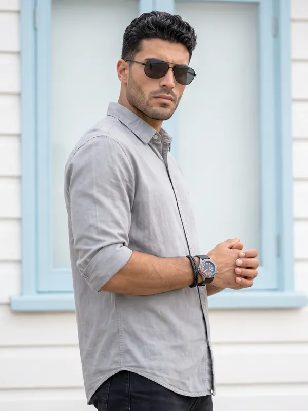 Kuons_Avenue_Men's_Ash_Grey_Tencel_Linen_Casual_Shirt