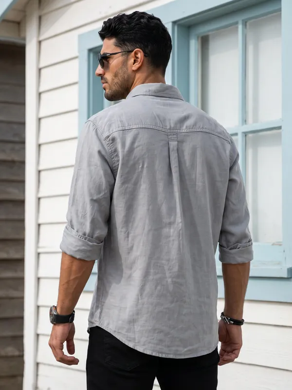 Kuons_Avenue_Men's_Ash_Grey_Tencel_Linen_Casual_Shirt