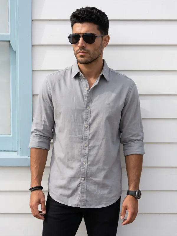 Kuons_Avenue_Men's_Ash_Grey_Tencel_Linen_Casual_Shirt