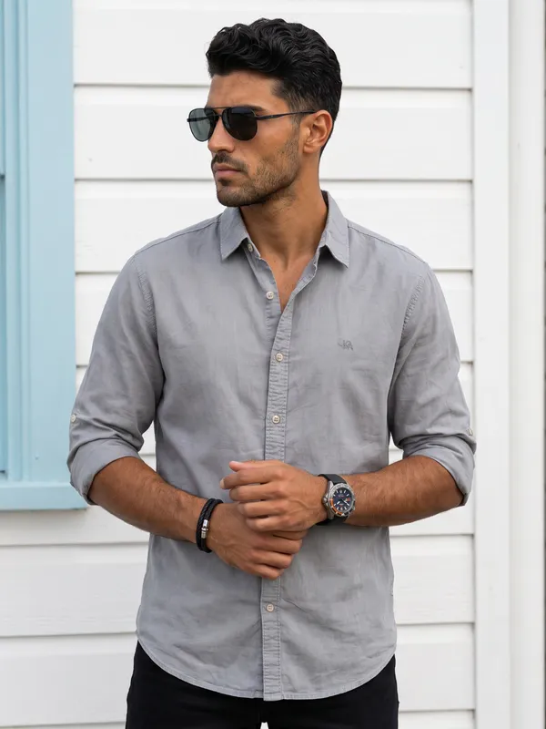 Kuons_Avenue_Men's_Ash_Grey_Tencel_Linen_Casual_Shirt