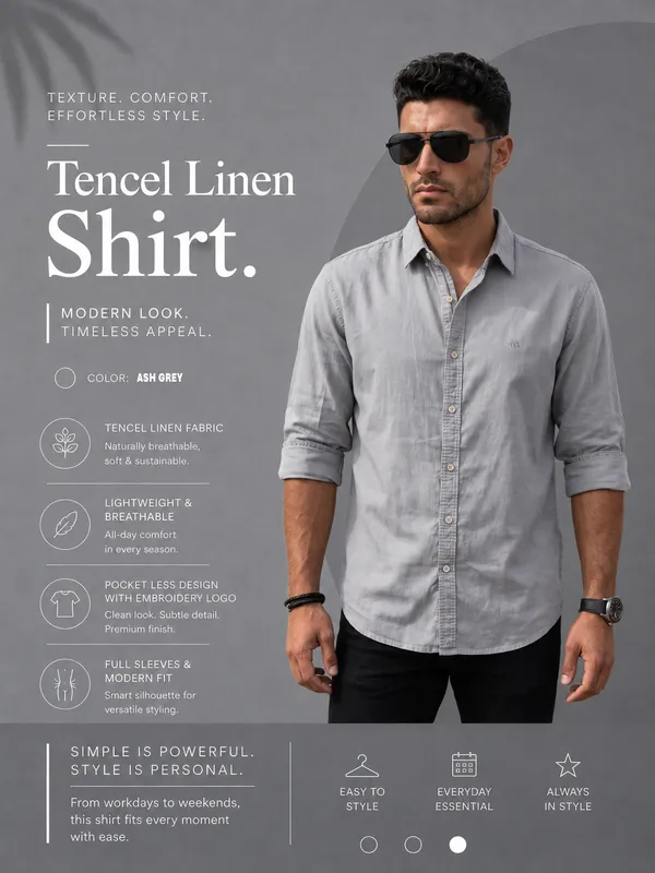 Kuons_Avenue_Men's_Ash_Grey_Tencel_Linen_Casual_Shirt