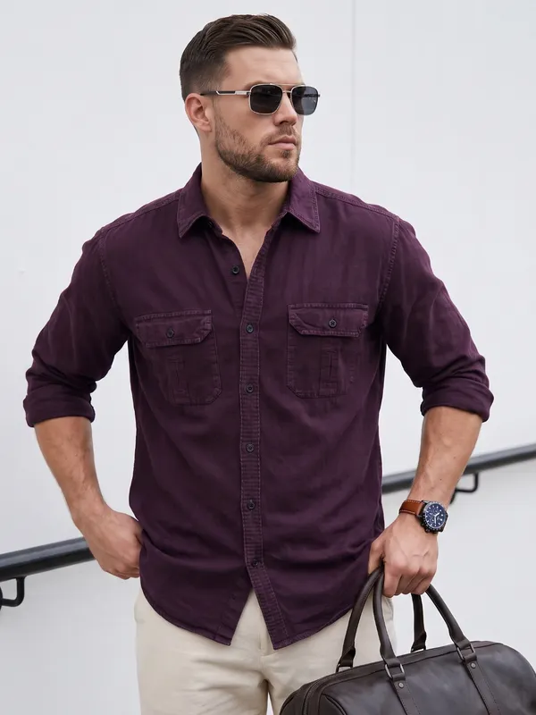 Kuons_Avenue_Men's_Aubergine_Corduroy_Casual_Shirt