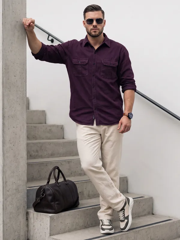 Kuons_Avenue_Men's_Aubergine_Corduroy_Casual_Shirt