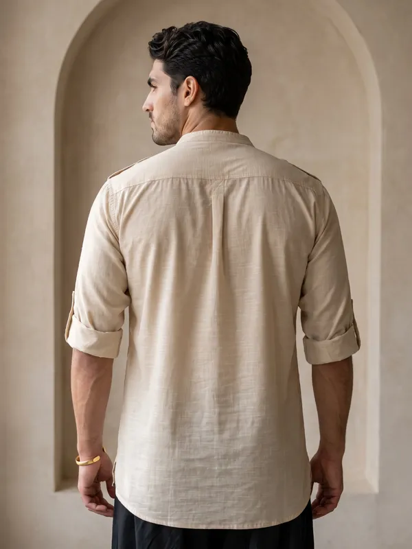 Kuons_Avenue_Men’s_Beige_Linen_Cotton_Pathani_Kurta