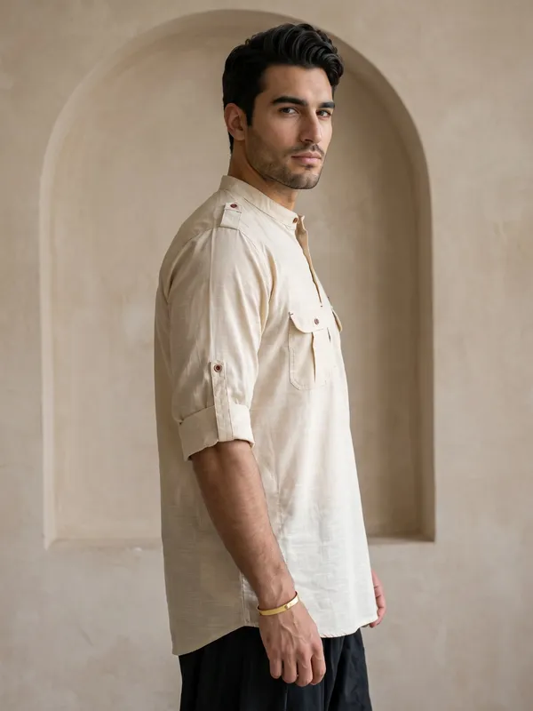 Kuons_Avenue_Men’s_Beige_Linen_Cotton_Pathani_Kurta