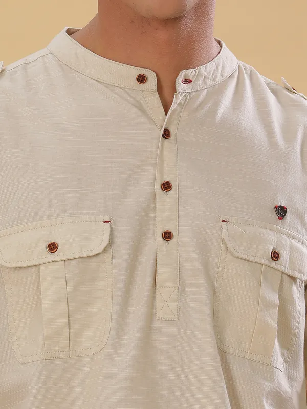 Kuons_Avenue_Men’s_Beige_Linen_Cotton_Pathani_Kurta