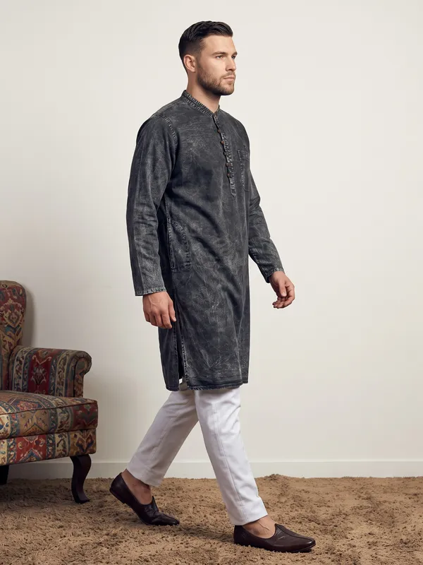Kuons_Avenue_Men's_Black_Cloud_Washed_Denim_Long_Kurta