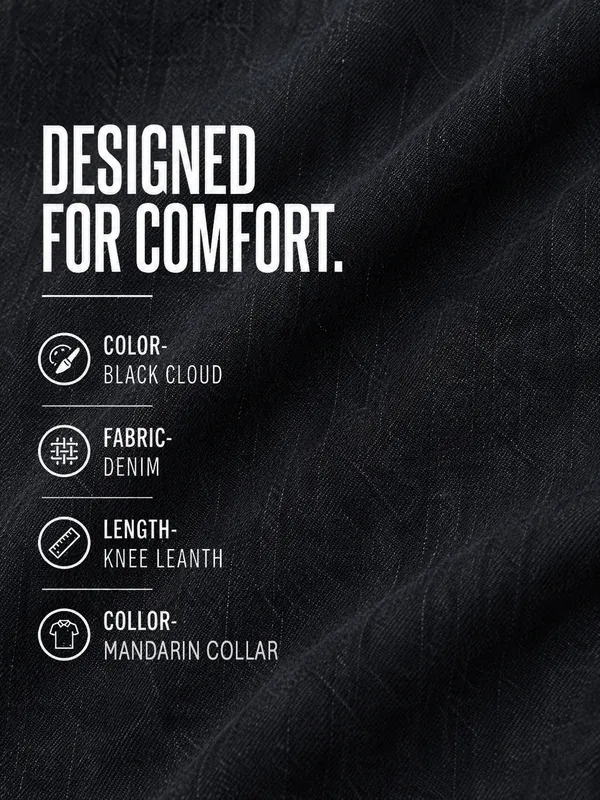 Kuons_Avenue_Men's_Black_Cloud_Washed_Denim_Long_Kurta
