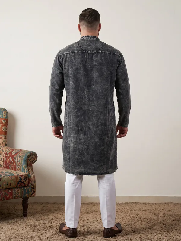 Kuons_Avenue_Men's_Black_Cloud_Washed_Denim_Long_Kurta