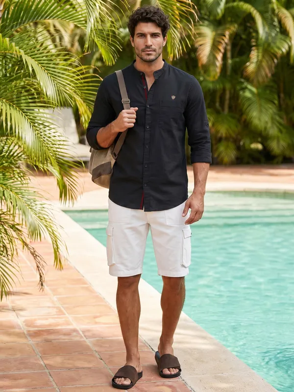 Kuons_Avenue_Men’s_Black_Linen_Cotton_Casual_Shirt