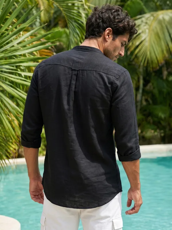 Kuons_Avenue_Men’s_Black_Linen_Cotton_Casual_Shirt