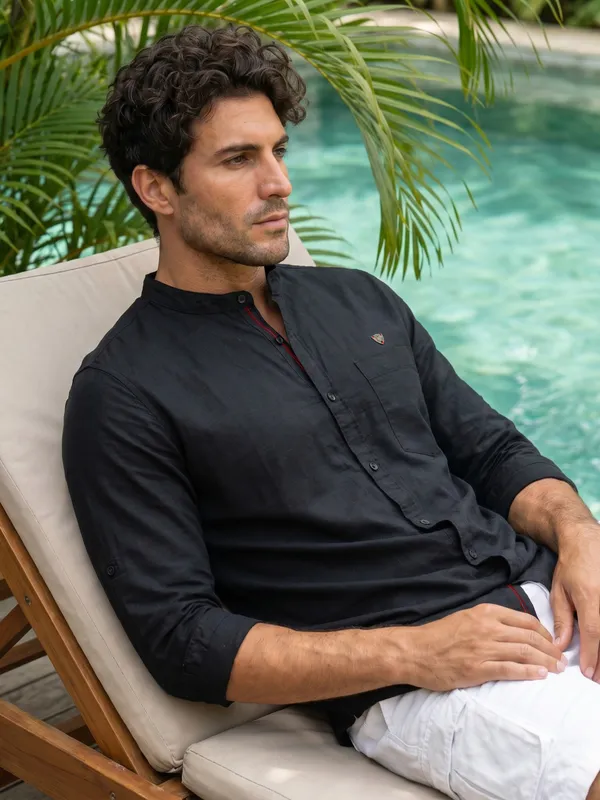 Kuons_Avenue_Men’s_Black_Linen_Cotton_Casual_Shirt