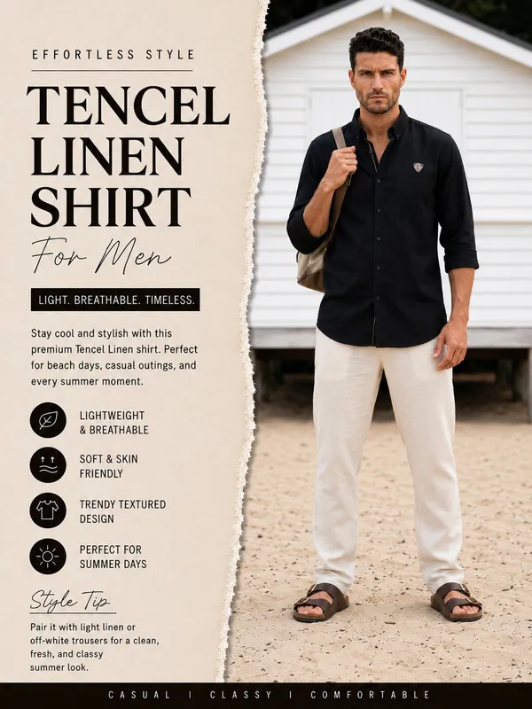 Kuons_Avenue_Men's_Black_Tencel_Linen_Casual_Shirt