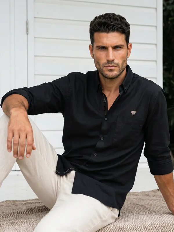 Kuons_Avenue_Men's_Black_Tencel_Linen_Casual_Shirt