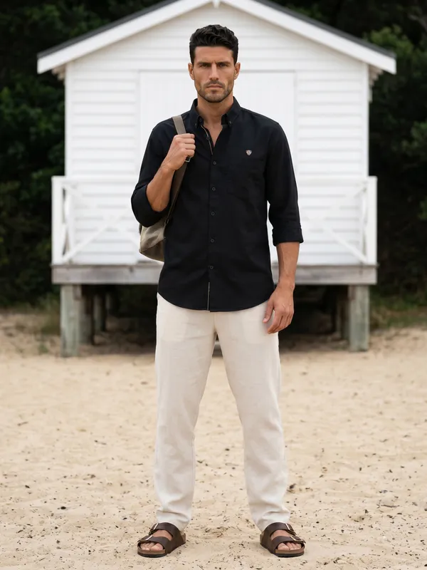 Kuons_Avenue_Men's_Black_Tencel_Linen_Casual_Shirt