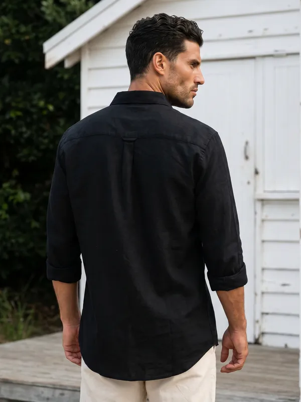 Kuons_Avenue_Men's_Black_Tencel_Linen_Casual_Shirt