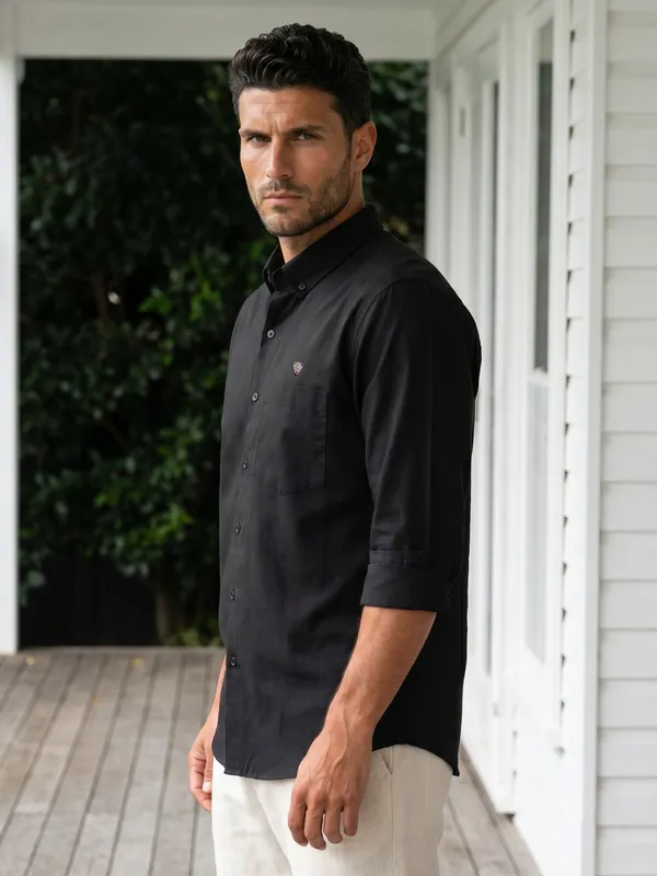 Kuons_Avenue_Men's_Black_Tencel_Linen_Casual_Shirt