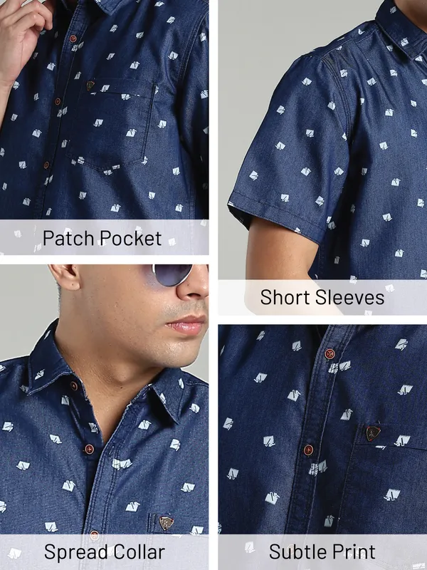Kuons_Avenue_Men’s_Blue_Printed_Half_Sleeves_Denim_Casual_Shirt_