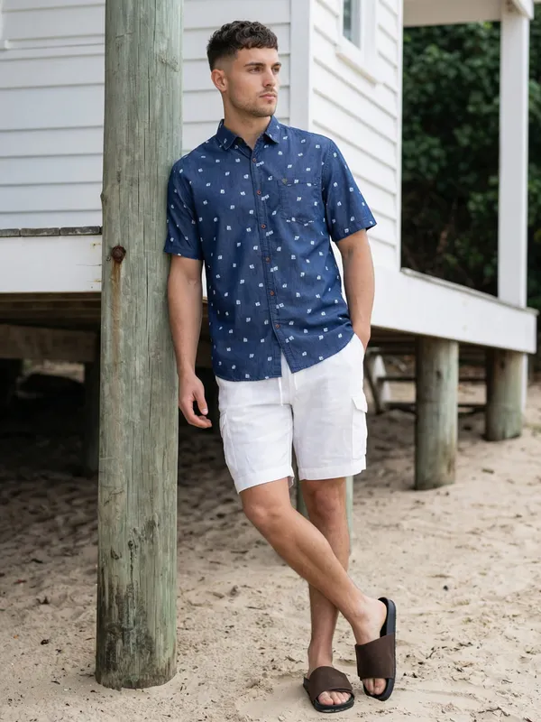 Kuons_Avenue_Men’s_Blue_Printed_Half_Sleeves_Denim_Casual_Shirt_