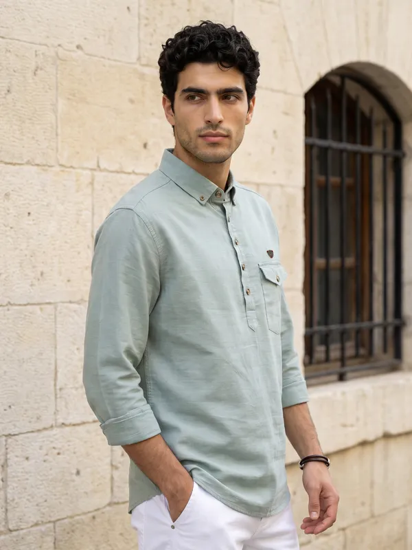 Kuons_Avenue_Men’s_Cadet_Blue_Linen_Cotton_Shirt_Style_Kurta