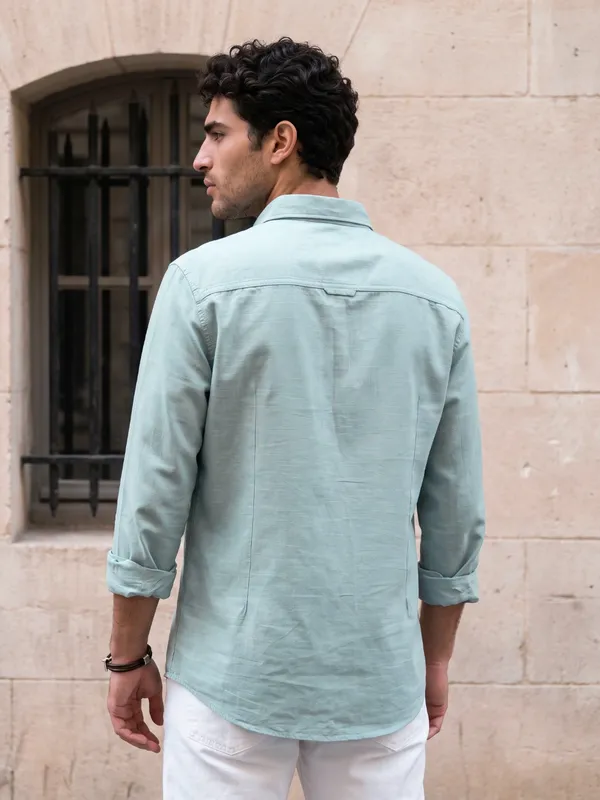 Kuons_Avenue_Men’s_Cadet_Blue_Linen_Cotton_Shirt_Style_Kurta