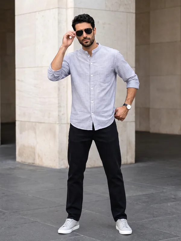 Kuons_Avenue_Men's_Celeste_Blue_Linen_Cotton_Striped_Casual_Shirt