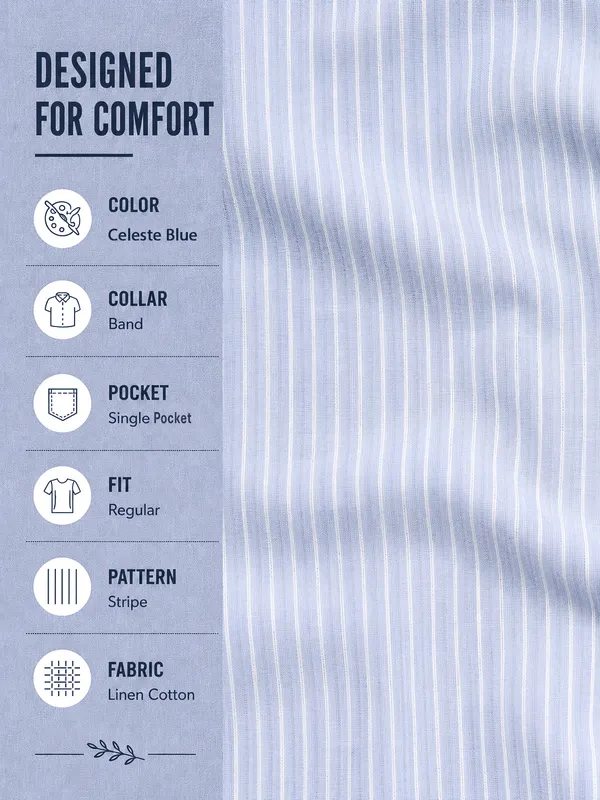 Kuons_Avenue_Men's_Celeste_Blue_Linen_Cotton_Striped_Casual_Shirt
