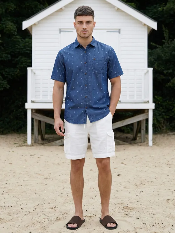 Kuons_Avenue_Men’s_Dark_Blue_Printed_Denim_Casual_Shirt