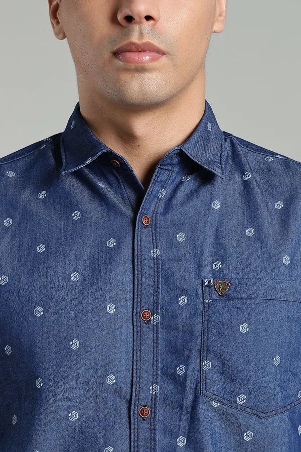 Kuons_Avenue_Men’s_Dark_Blue_Printed_Denim_Casual_Shirt