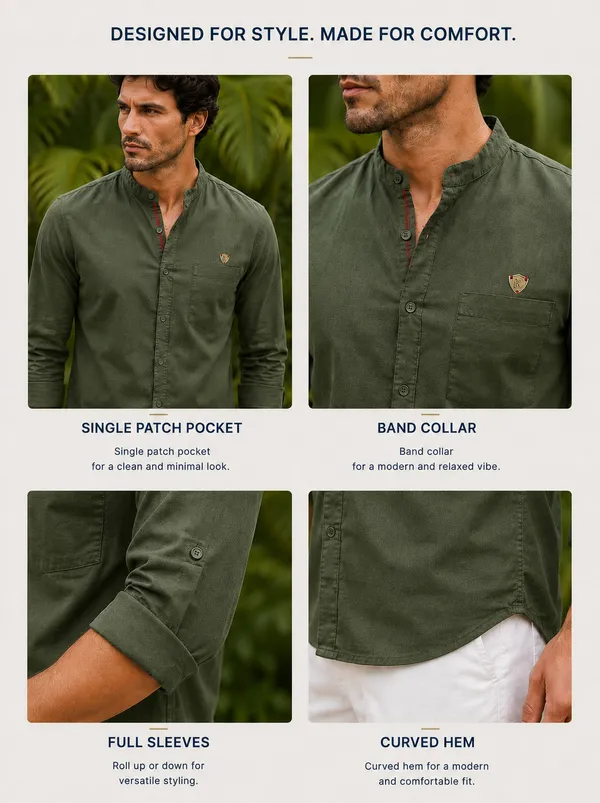 Kuons_Avenue_Men's_Dark_Olive_Linen_Cotton_Casual_Shirt