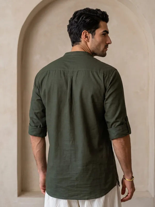 Kuons_Avenue_Men’s_Dark_Olive_Linen_Cotton_Pathani_Kurta