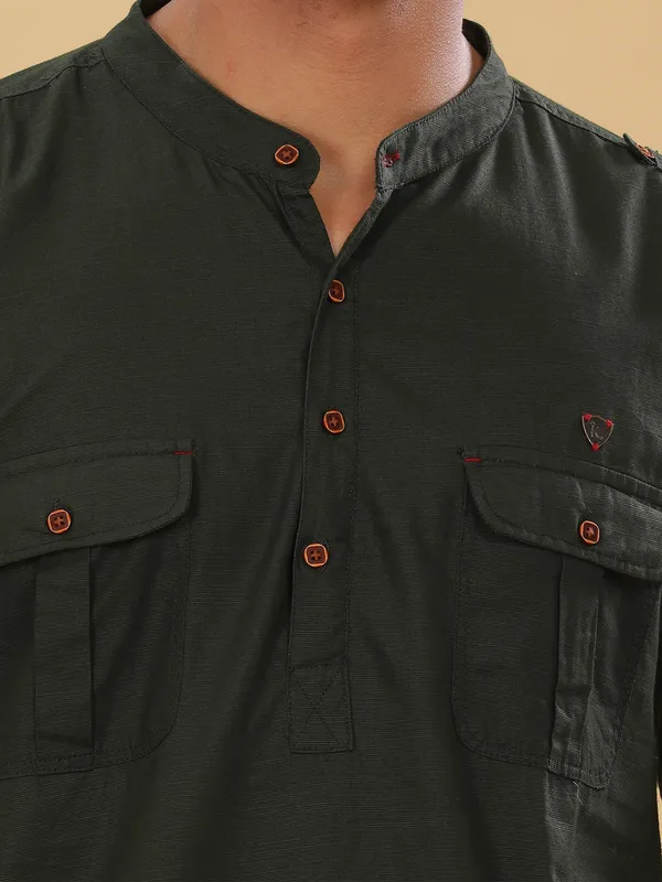 Kuons_Avenue_Men’s_Dark_Olive_Linen_Cotton_Pathani_Kurta