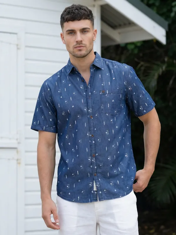 Kuons_Avenue_Men’s_Denimax_Blue_Printed_Denim_Casual_Shirt